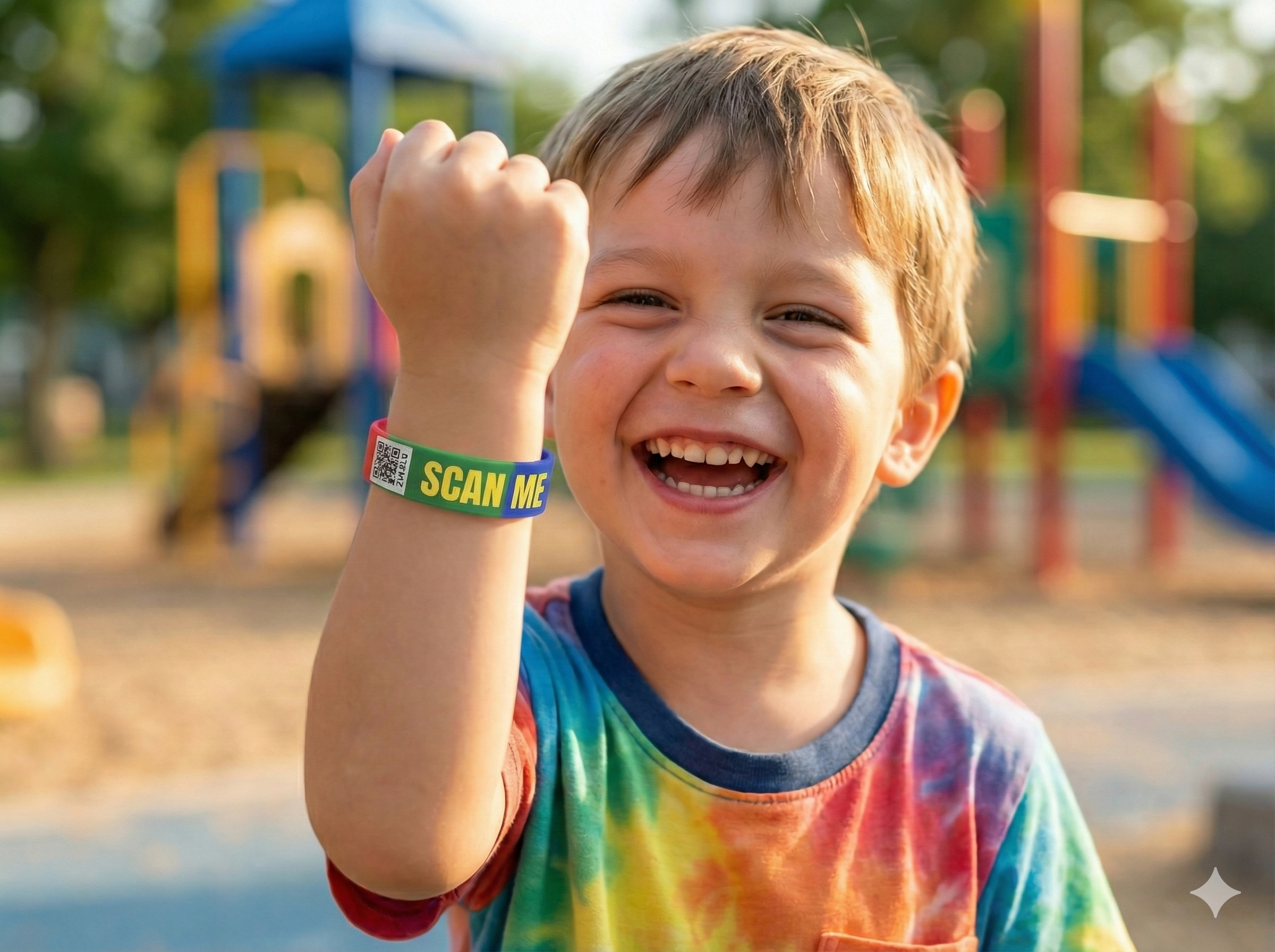 Kids wearing Taggim safety wristbands